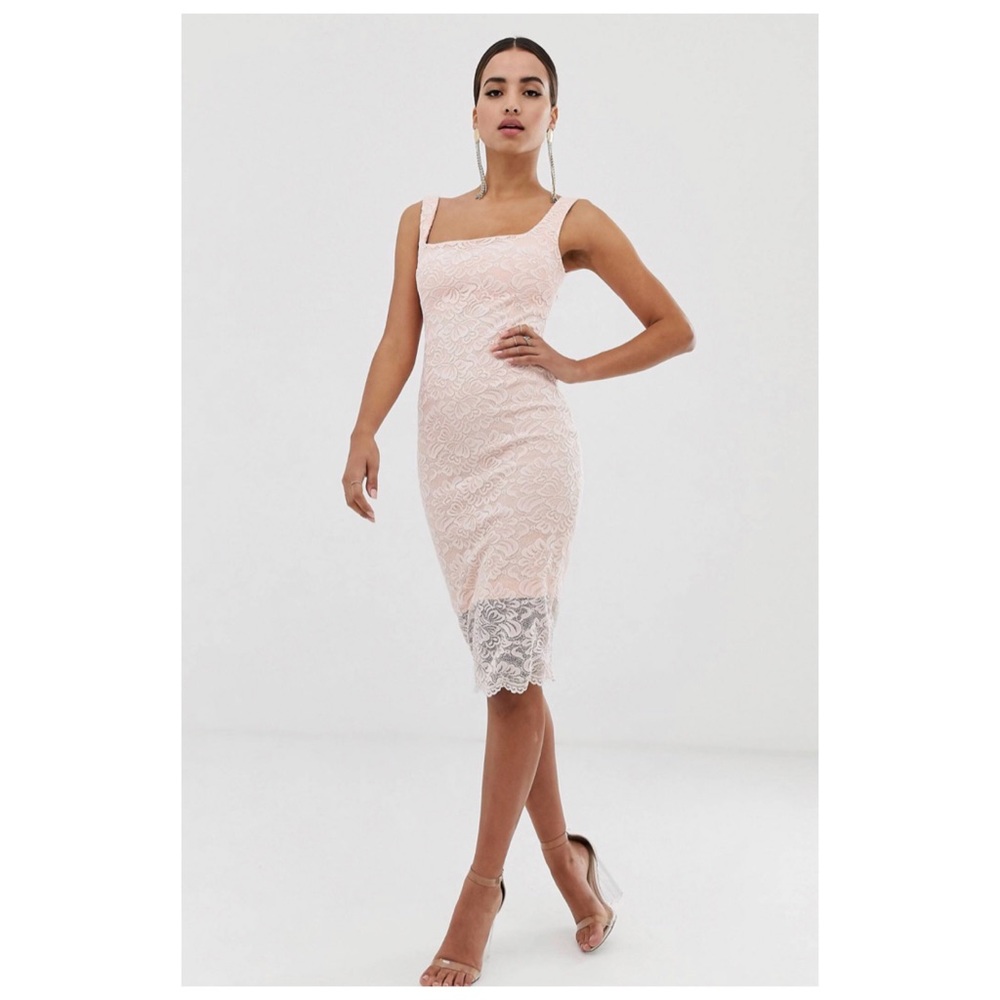 NWOT Vesper Lace Peach Midi Bodycon Dress